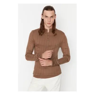 Trendyol Mink Men's Fitted Close-fitting Buttoned Pump Half Turtleneck Basic Knitwear Sweater