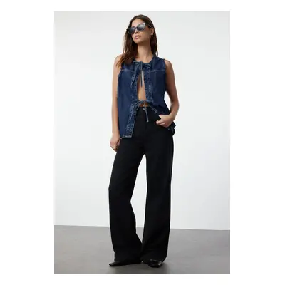 Trendyol Dark Blue Front Tie Oversize Denim Vest