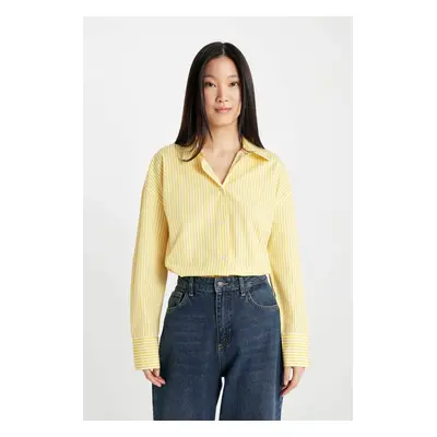 DEFACTO Shirt Collar Poplin Long Sleeve Crop Shirt