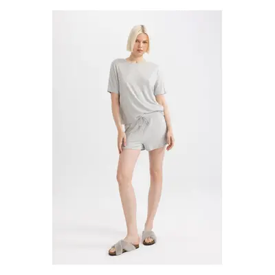 DEFACTO Fall in Love Ribbed Short Sleeve Pajama Set with Shorts