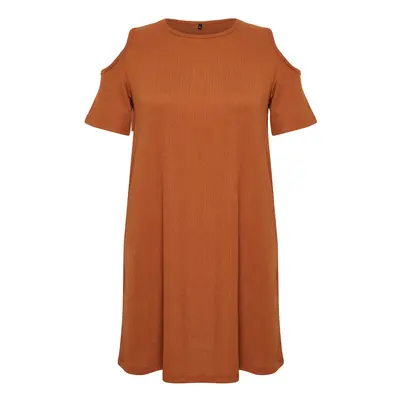 Trendyol Curve Brown Wrap Knitted Plus Size Dress