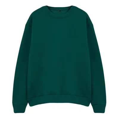 Trendyol Emerald Green Oversize/Wide Cut Thick Sweatshirt with Embroidery Detail