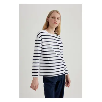 DEFACTO Regular Fit Striped Combed Cotton Basic Long Sleeve T-Shirt