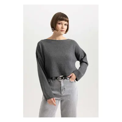 DEFACTO Relax Fit Boat Neck Washed Faded Effect Sweater