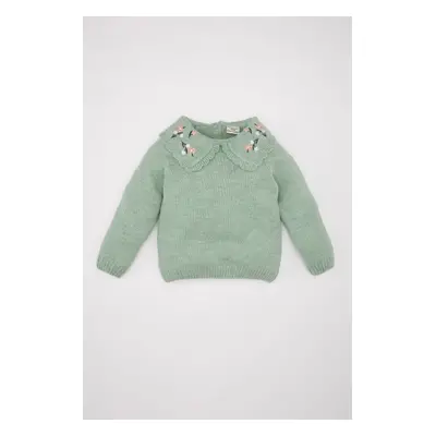 DEFACTO Baby Girl Floral Big Collar Sweater