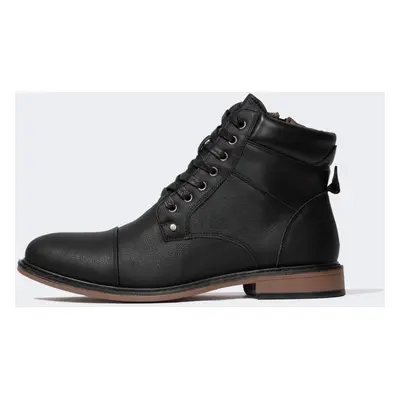 DEFACTO Men&#39;s Lace-Up Flat Sole Faux Leather Boots