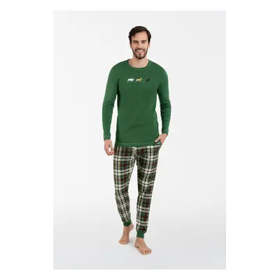 : Seward Men's Long Sleeve Pajamas, Long Pants - Green/Print