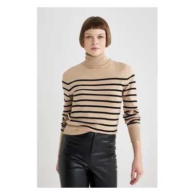 DEFACTO Regular Fit Striped Turtleneck Sweater