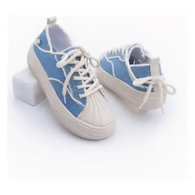 Marjin Women's Thick Sole Linen Fabric Sneaker Sports Shoes Pearl Blue Denim