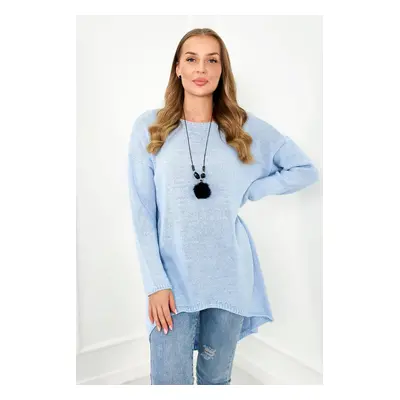 Blue sweater with necklace