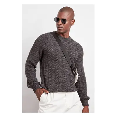 Trendyol Anthracite Slim Cotton Crew Neck Knitwear Sweater