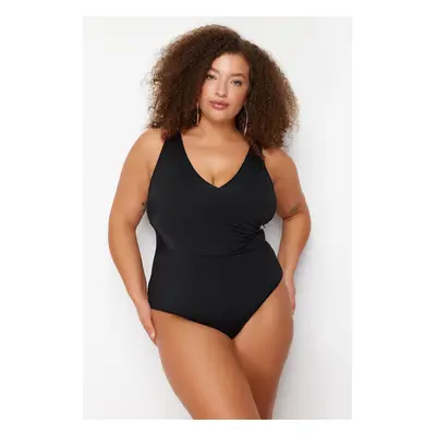 Trendyol Curve Plus Size Covered Covered Sleeveless Double Breasted Neck Black Double Breasted C