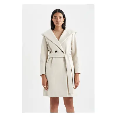 DEFACTO Regular Fit Hooded Belted Cashew Coat