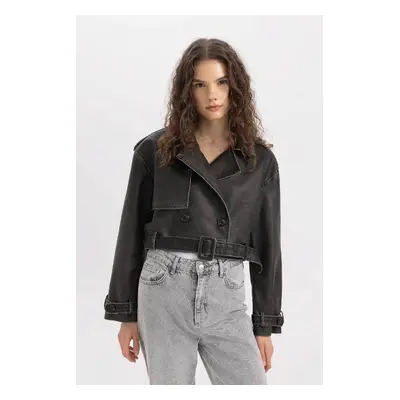 DEFACTO Regular Fit Taffeta Faux Leather Jacket