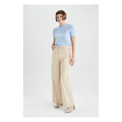 DEFACTO Wide Leg High Waist Wide Leg Pocket Basic Plain Corduroy Trousers