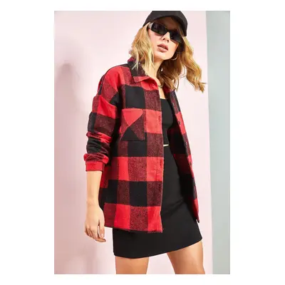 Bianco Lucci Women's Pocketed Cashmere Lumberjack Shirt