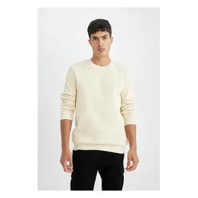 DEFACTO Men's Ecru Regular Fit Crew Neck Basic Plain Sweatshirt