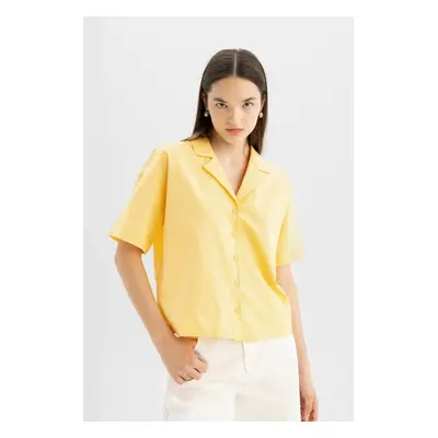 DEFACTO Cool Oversize Fit Pajama Collar Flared Cotton Short Sleeve Shirt