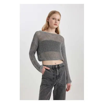 DEFACTO Relax Fit Boat Neck Crochet Sweater