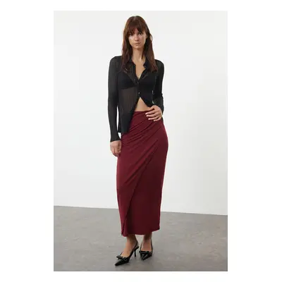 Trendyol Claret Red Gather Drape Detailed Maxi Wrapped Flexible Skirt