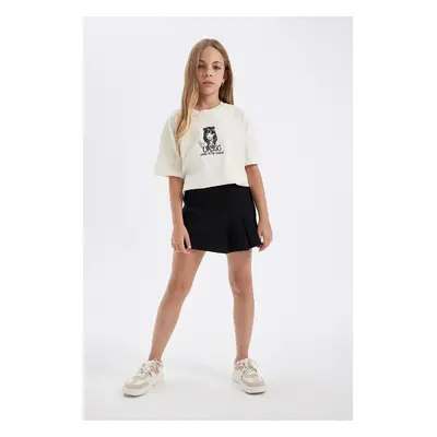 DEFACTO Girl Printed Short Sleeve T-Shirt Shorts Skirt 2-Piece Set