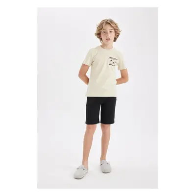 DEFACTO Boy's Printed Short Sleeve Pajama Set with Shorts