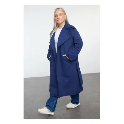 Trendyol Curve Navy Blue Maxi Length Belted Technical Fabric Trench Coat