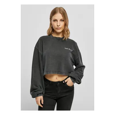 Ladies Cropped Small Embroidery Terry Crewneck black