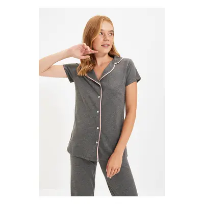 Trendyol Anthracite Pile Detail Shirt-Pants and Knitted Pajamas Set