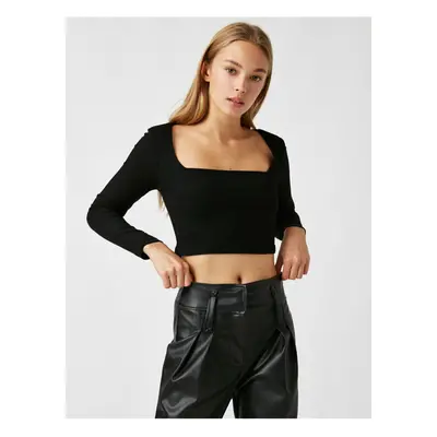 Koton női fekete hosszú ujjú crop top