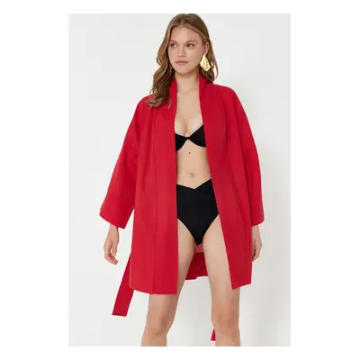 Trendyol Red Belted Mini Woven 100% Cotton Kimono&Kaftan