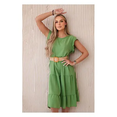 Women's dress with ruffles and belt - olive