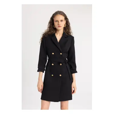 DEFACTO Tweed Half Sleeve Black Mini Jacket Dress