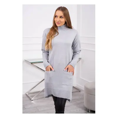 Sweater with stand-up collar light gray