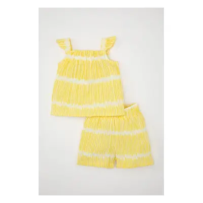 DEFACTO Baby Girl 2-Piece Set Striped Crinkle Strap Blouse Top Elastic Waist Shorts Bottom