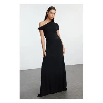 Trendyol Black A-Line Asymmetrical Neck Knitted Evening & Graduation Dress