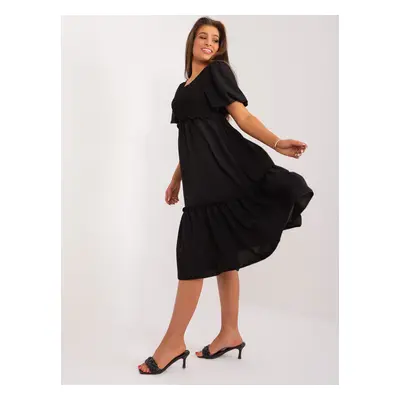 Black midi dress with puff sleeves