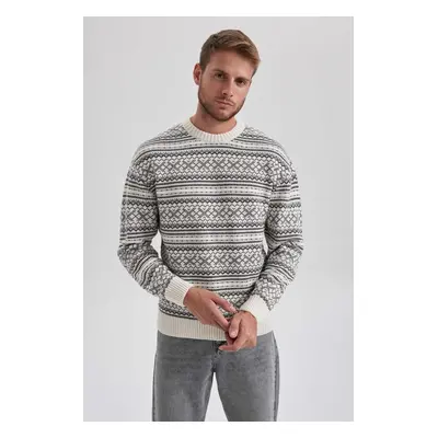 DEFACTO Relax Fit Patterned Crew Neck Sweater