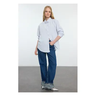 Trendyol Light Blue Stone Detailed Oversize Woven Shirt