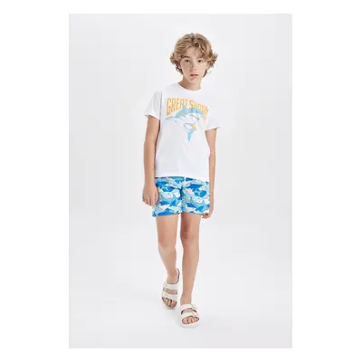 DEFACTO Boy's Printed Short Sleeve T-Shirt Swim Shorts Set of