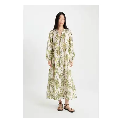 DEFACTO Fall in Love Patterned Long Sleeve Maxi Beach Dress