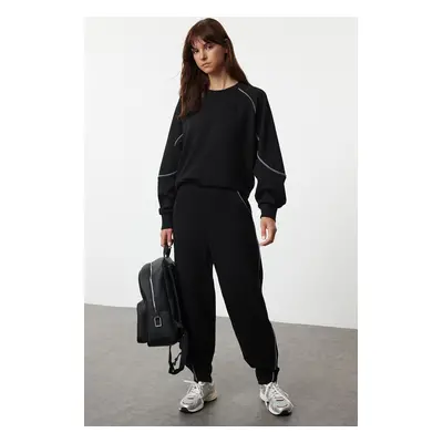 Trendyol Black Piping Detailed Overisize/Wide Fit Scuba/Diver Fabric Knitted Tracksuit Set