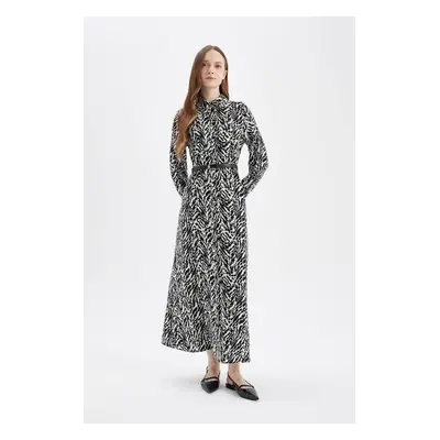 DEFACTO Shirt Collar Patterned Button Closure Long Sleeve Maxi Dress