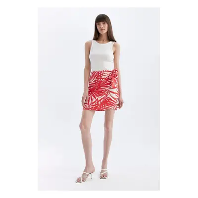 DEFACTO Patterned Normal Waist Linen Blend Mini Skirt