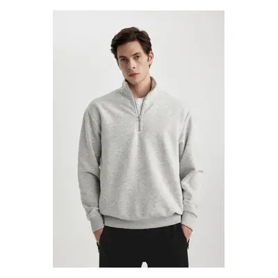 DEFACTO Oversize Fit Zippered Polo Neck Basic Sweatshirt