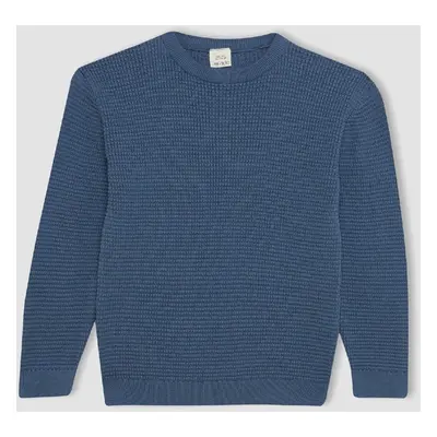 DEFACTO Boy Indigo Crew Neck Basic Plain Sweater