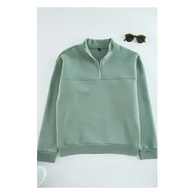 Trendyol Mint Oversize/Wide Cut Stand Collar Zippered Basic Sweatshirt