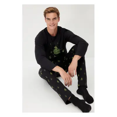 Trendyol Men's Black Regular Fit Knitted Pajamas Set