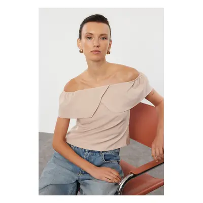 Trendyol Beige Off Shoulder Fitted Woven Blouse