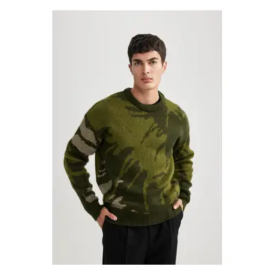 DEFACTO Relax Fit Patterned Crew Neck Sweater